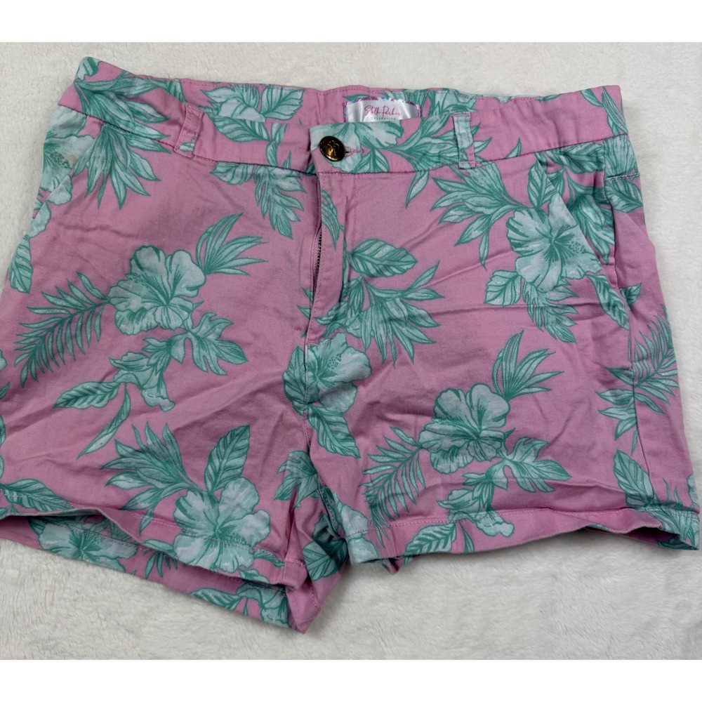 Steff Parker Collection Pink Floral Hibiscus Shorts Womens 10 Tropical Summer